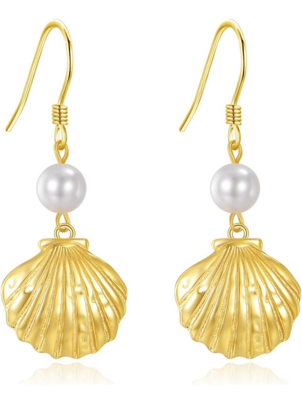 Seashell Pearl Dangle Earrings - 925 Sterling Silver Beach Jewelry for Women